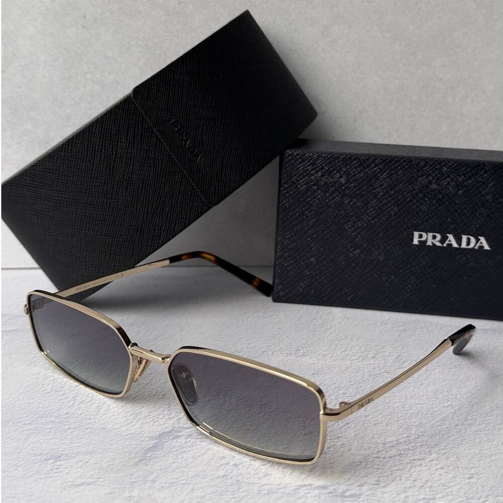 NEW Prada PR A60S Gold Grey Rectangular Sunglasses $525